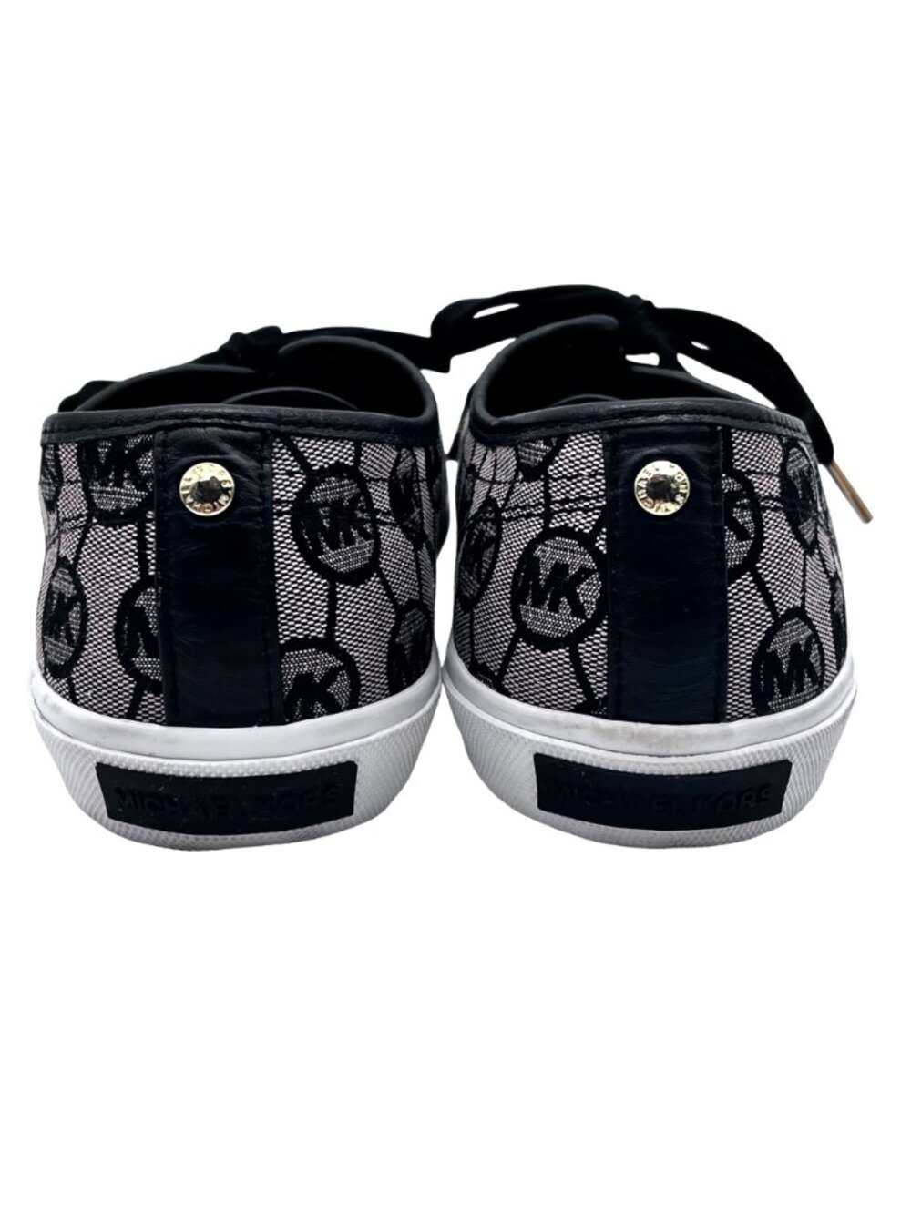 Michael Kors MK Boerum Lace-Up Sneakers Womens Size 10M Black Monogram Jacquard - Picture 5 of 15